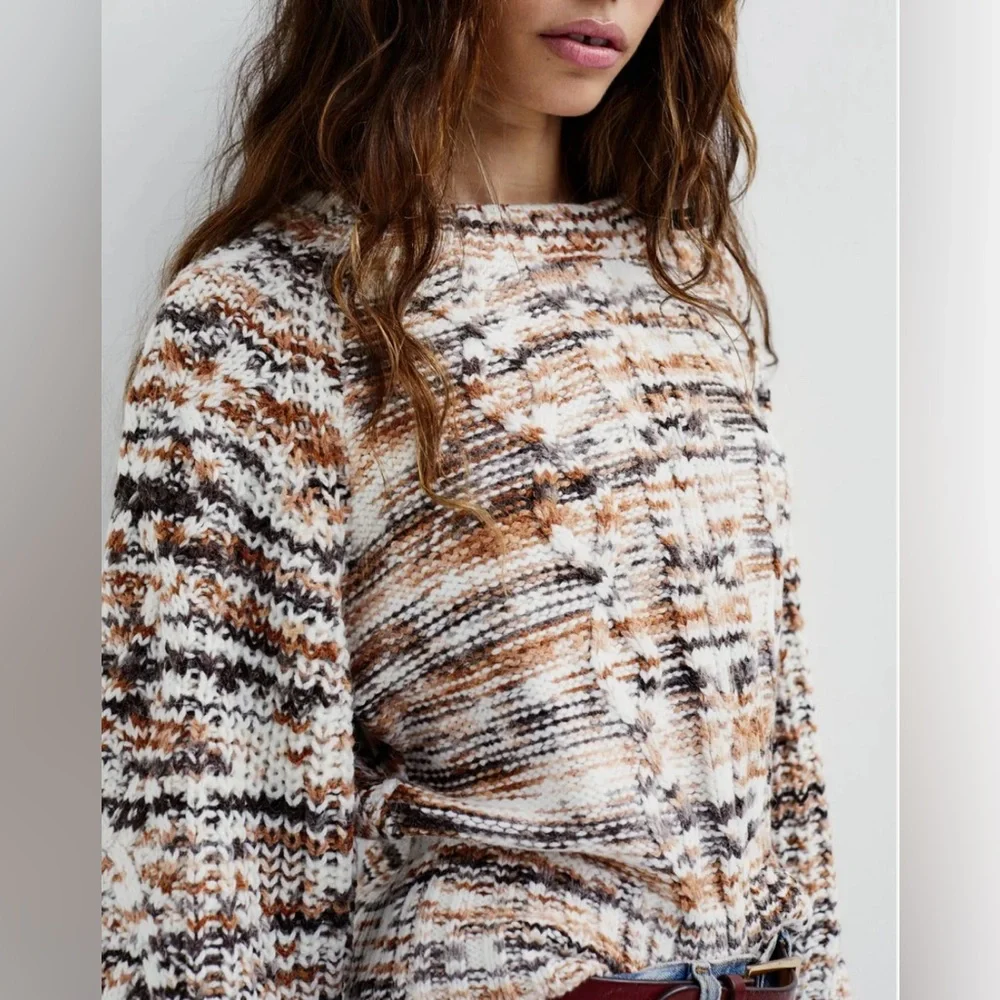 NWT For Love & Lemons Geri Sweater XS –Cozy Knit Pullover in Neutral Earth Tones